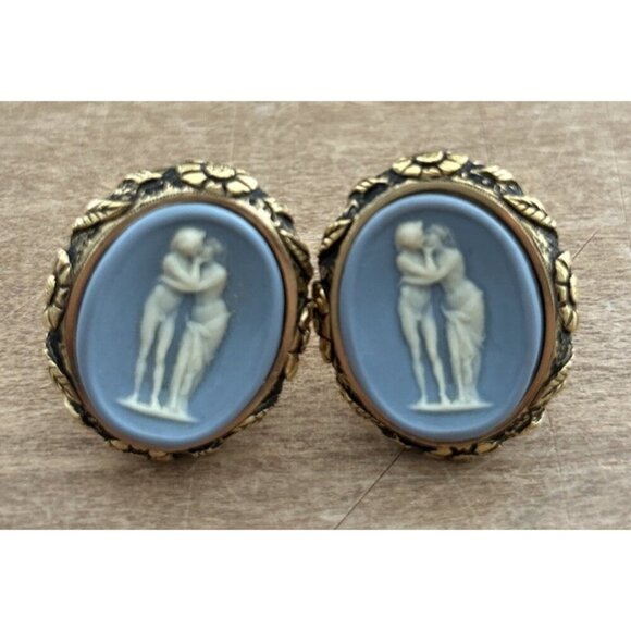 Vintage Dante The Lovers Museum Masterpiece Blue Incolay Cameo Mens Cufflinks - Picture 2 of 4